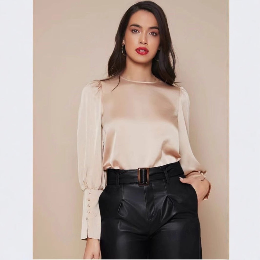 Women's Long Sleeved Satin Shirt