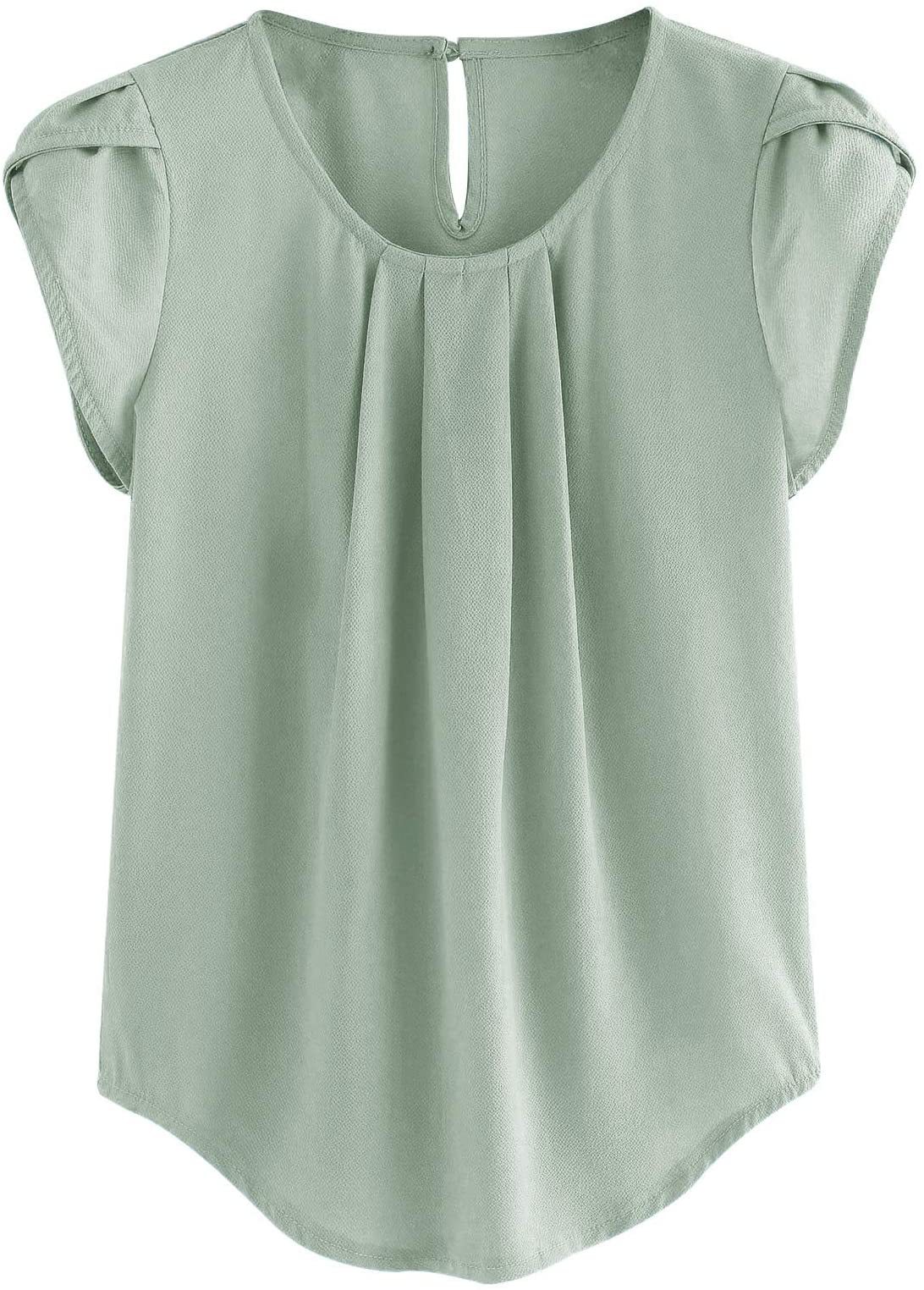 New Solid-color Button-up Short-sleeve Womens Top