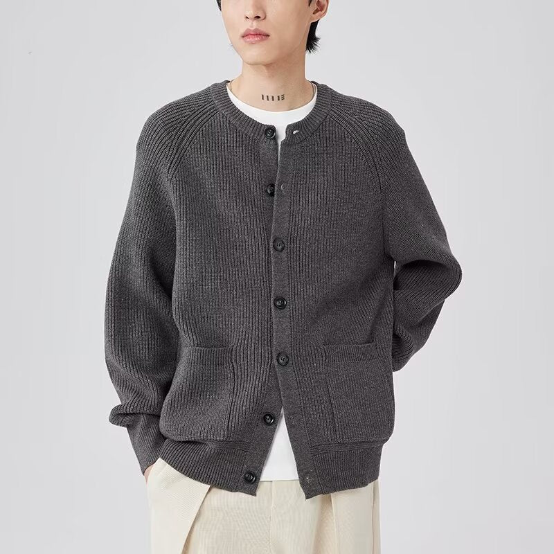Herre rundhals løs afslappet trend frakke sort sweater
