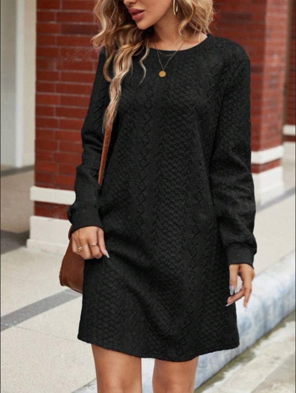 Womens Knitted Jacquard Long-Sleeve Casual Maxi Dress