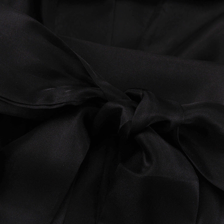 Black Sheer Puff Sleeve V-neck Tie-front Top