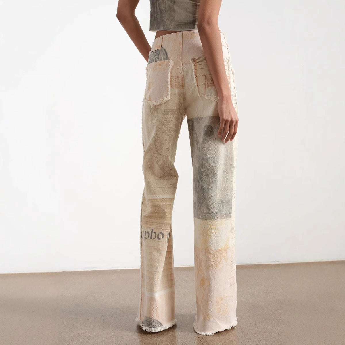 Retro Loose Printed Wide-leg Straight Women