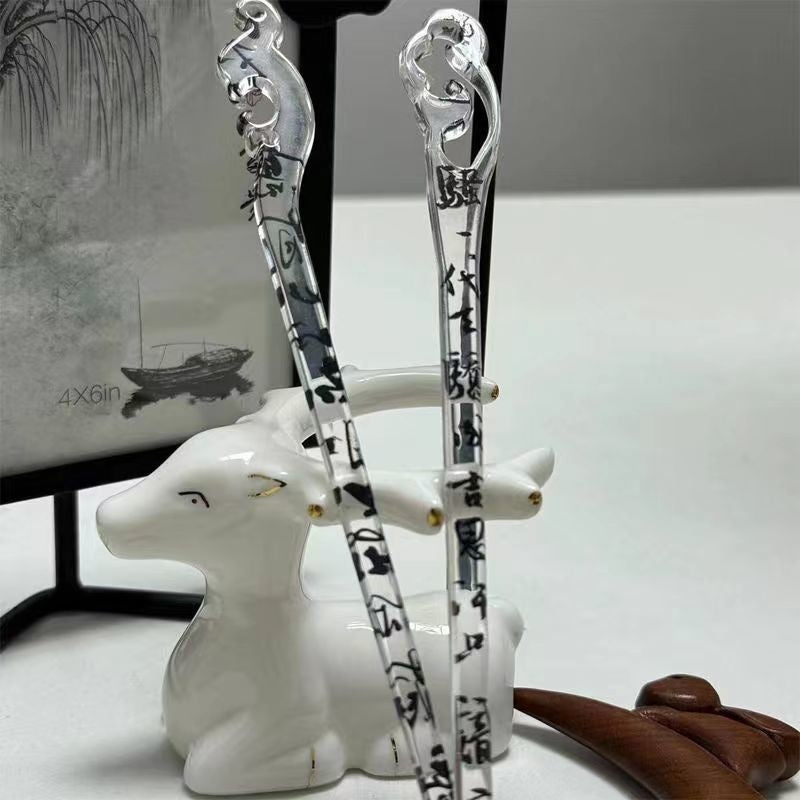 Elegant Chinese-style Hairpin In Traditional Chinese Ink-wash Style