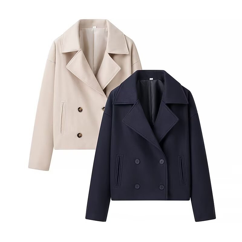 Fashion Casual Plus Size Lapel Double Breasted Woolen Coat Top