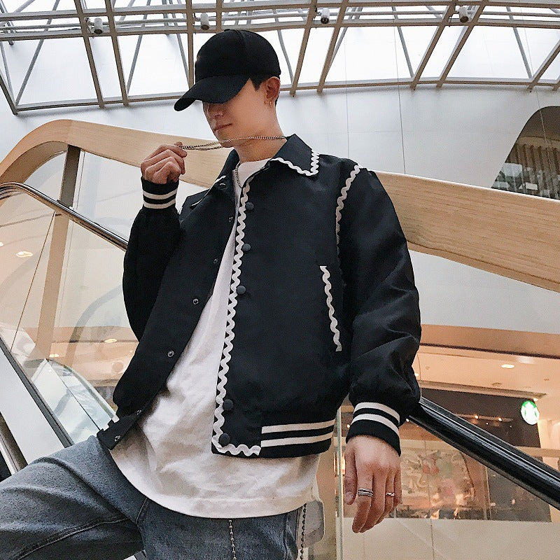 Ins Style Black And White Contrast Color Inlaid Line Bag Edge Gothic Jacket