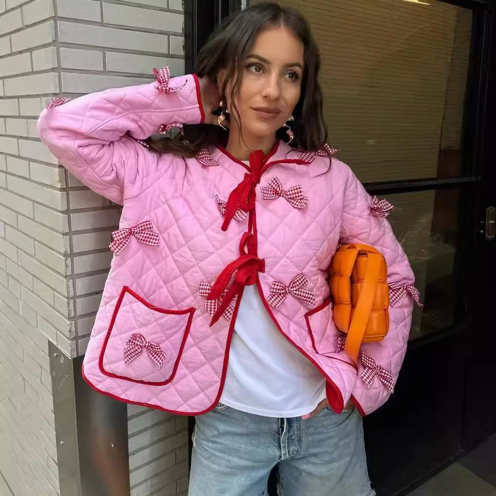 Women's Bow Embroidered Quilted Jacket