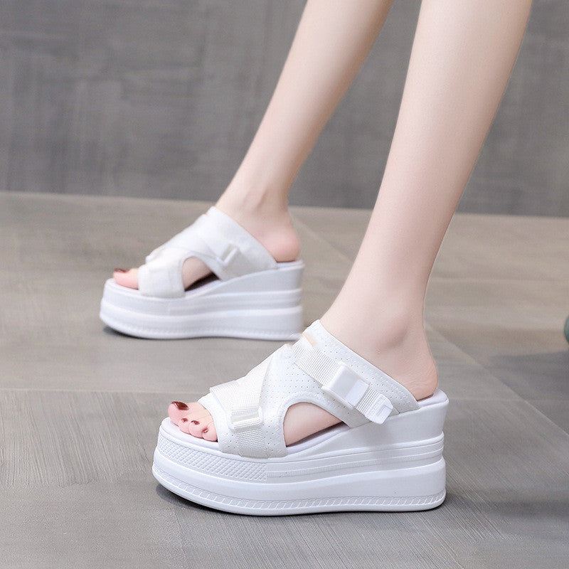Women's Fashion Thick Bottom Inside High External Slope With Slippers