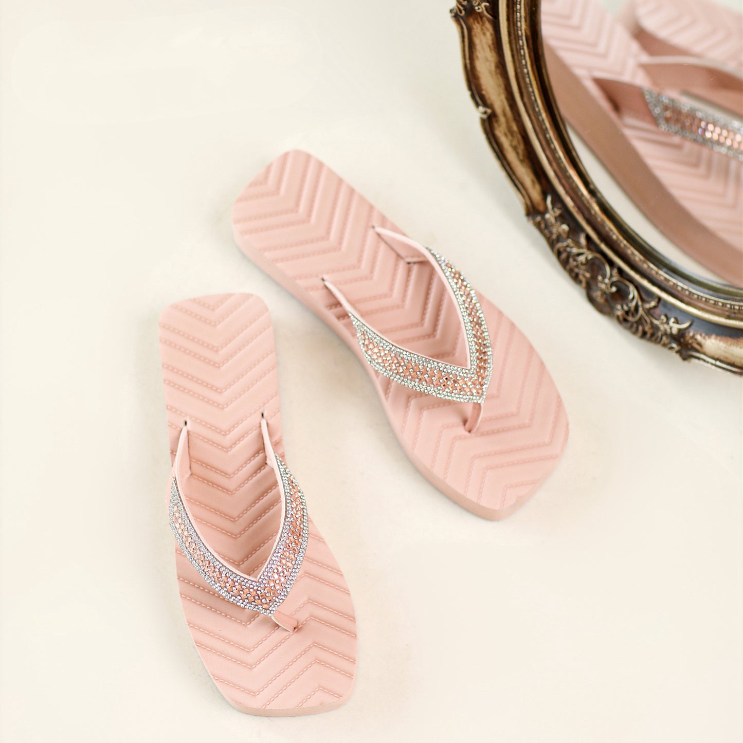 Square Head Clip-on Sandals Thick Bottom Rhinestone Flip Flops