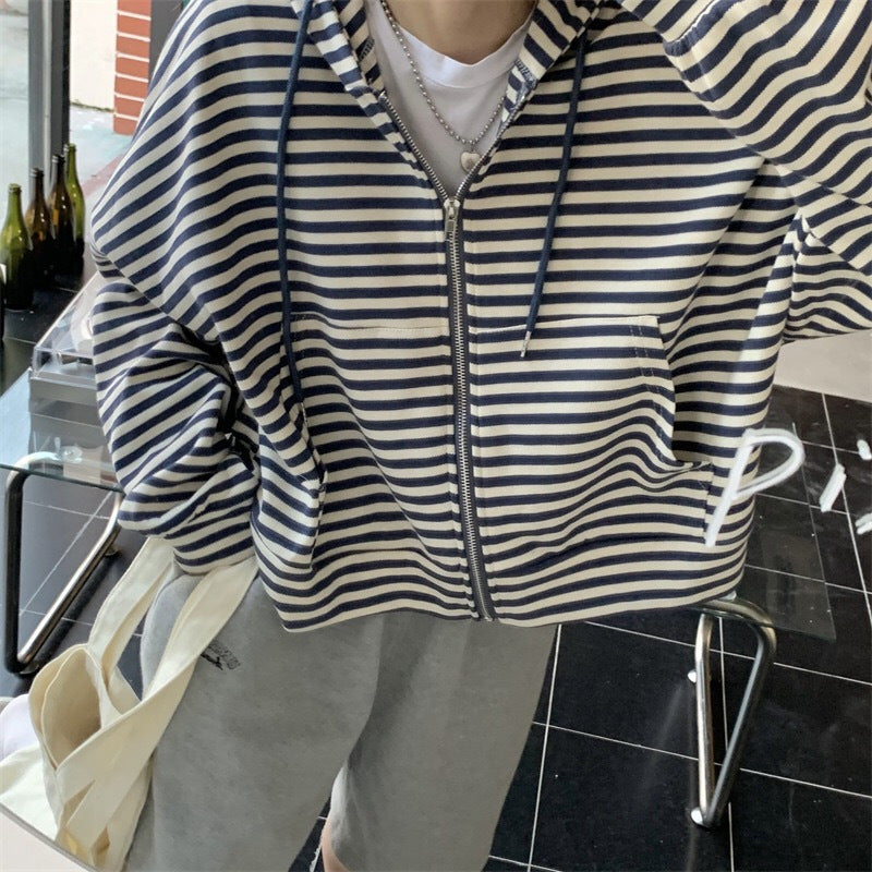 Striped Versatile Loose Fitting Laid Back Hoodie