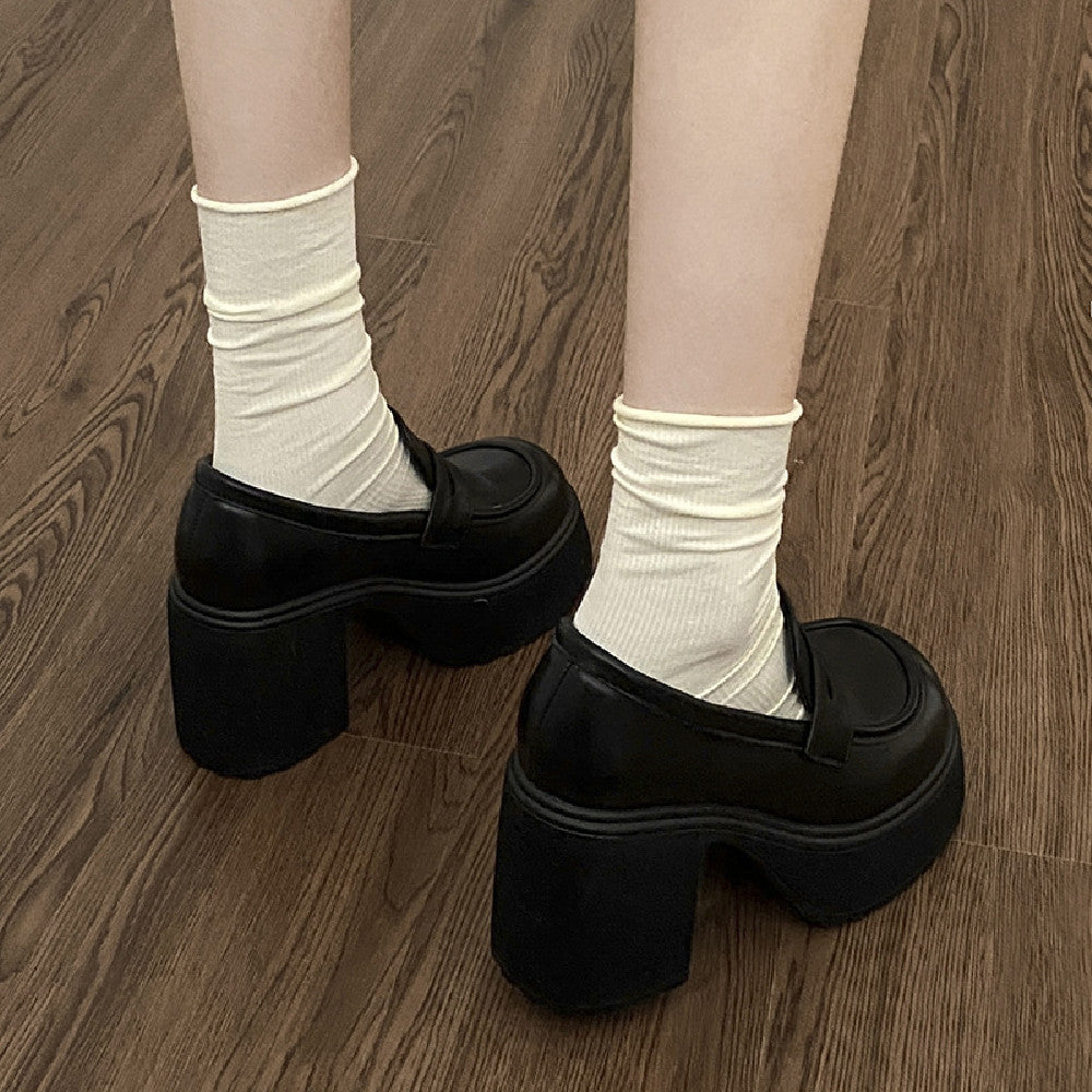 Women's Platform Black Leather Shoes