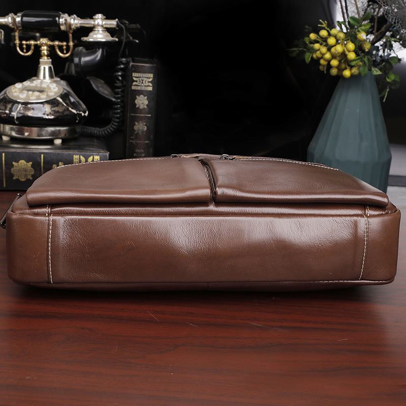 Men's Fashion Simple Large Capacity Leather Handbag