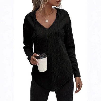 Damehættetrøje med snøre V-udskæring Plus Size Sweater