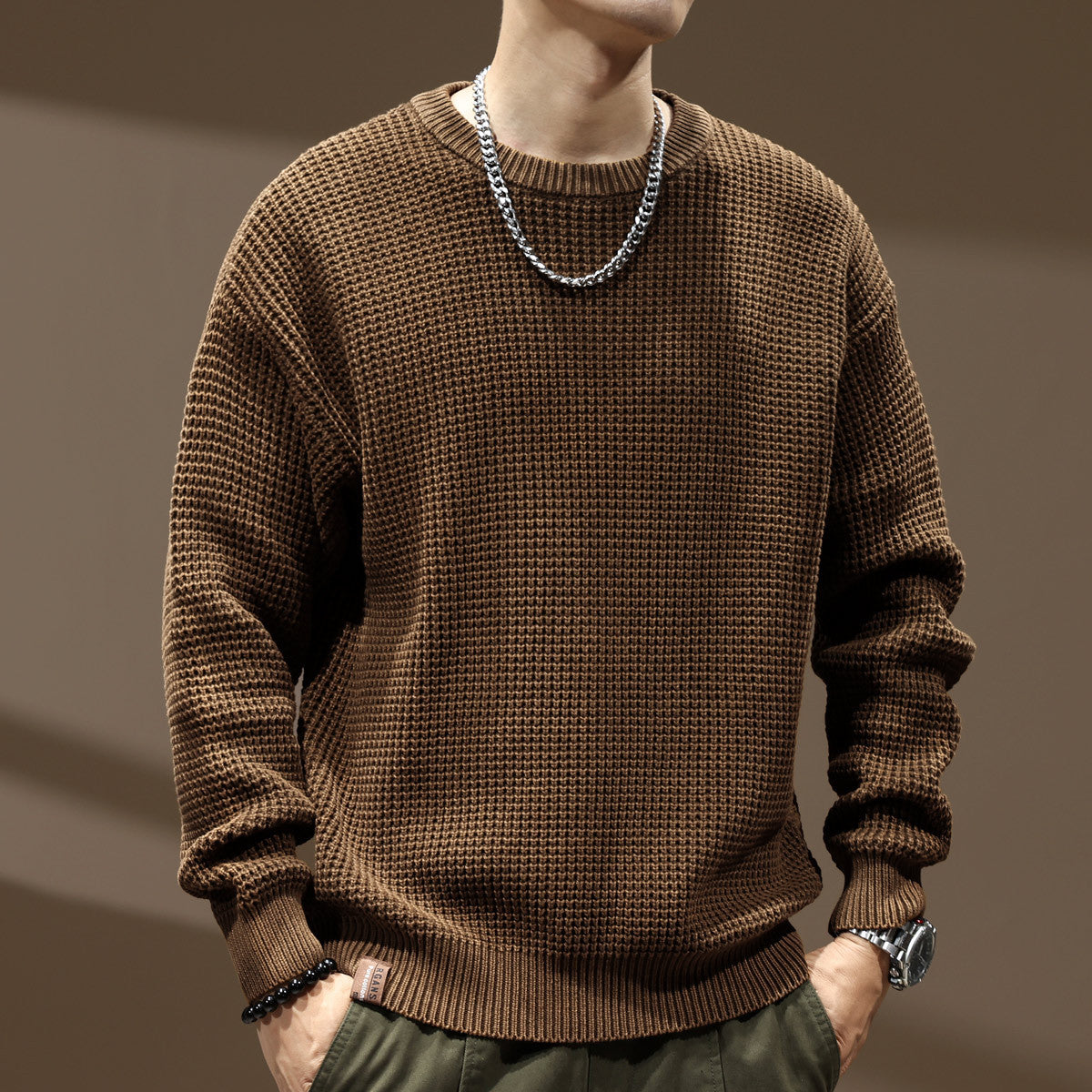 Tyknål Retro Herre Løstsiddende Rundhalset Sweater