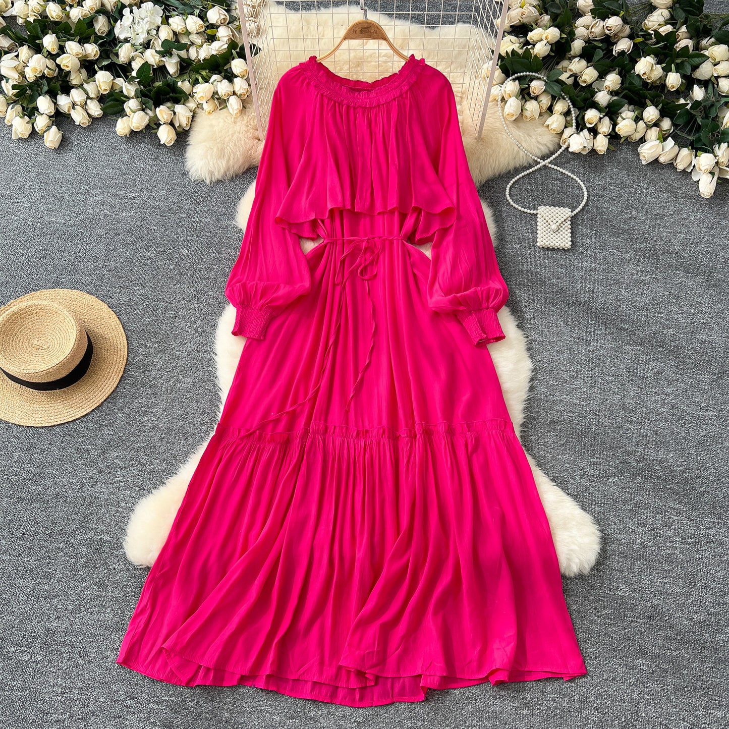 Designer-style Irregular Ruffled Patchwork Dress