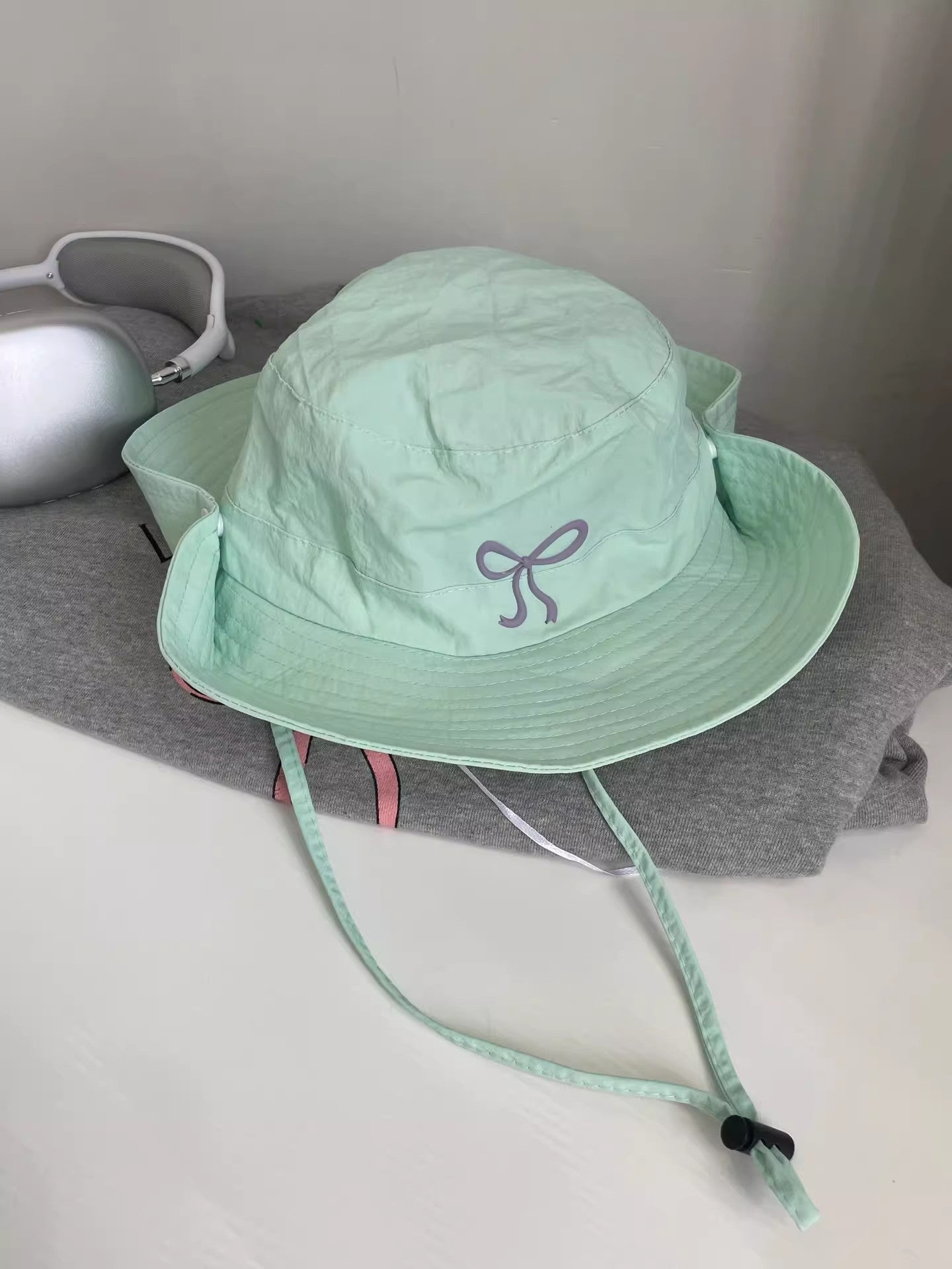 Summer New With Wind Proof Rope Thin Bucket Hat Women