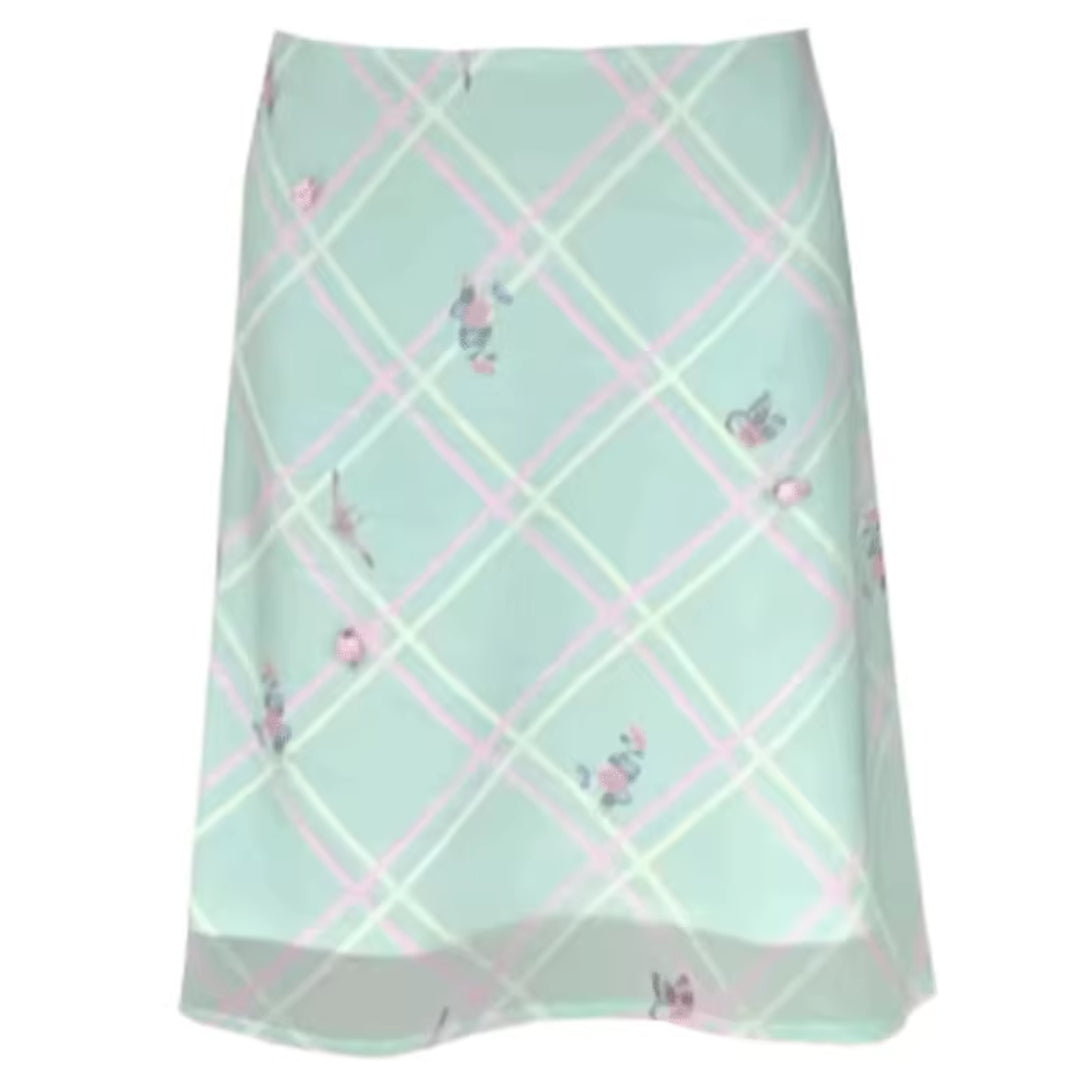 Women's Retro Green Plaid Floral Skirt