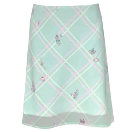 Women's Retro Green Plaid Floral Skirt