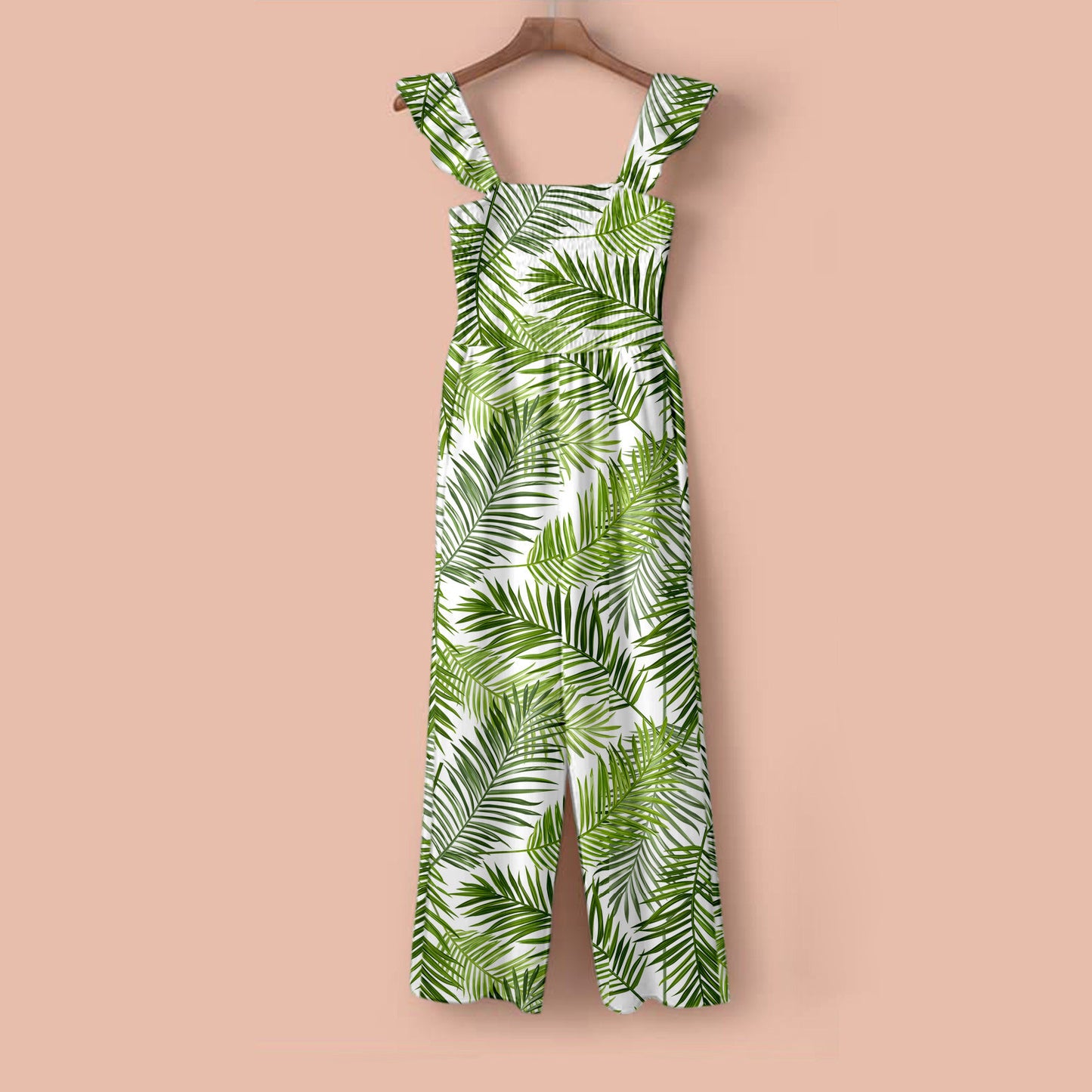 Women's Casual Ruffled Shoulder Straps High Waist Solid Color Wide Leg Jumpsuit