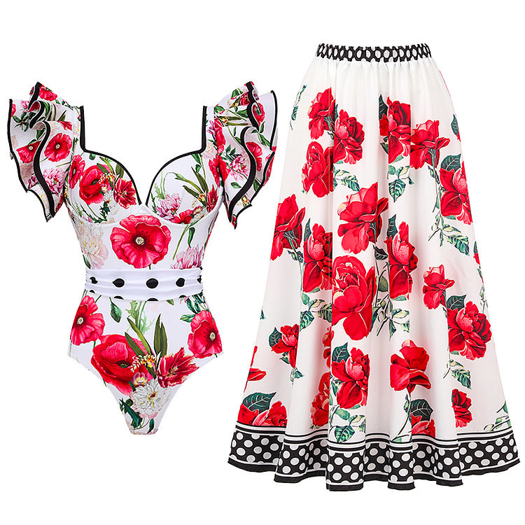 Women's Chiffon Polyester Printed One-piece Swimsuit Suit