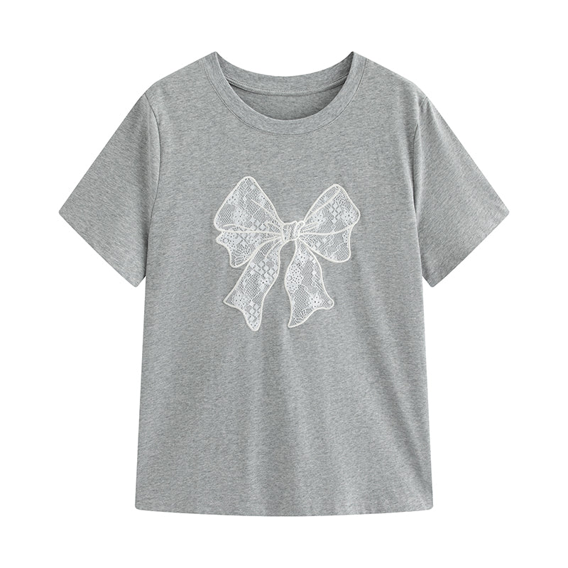 Slim Short Sleeved Top Plus Butterfly Lace T-shirt