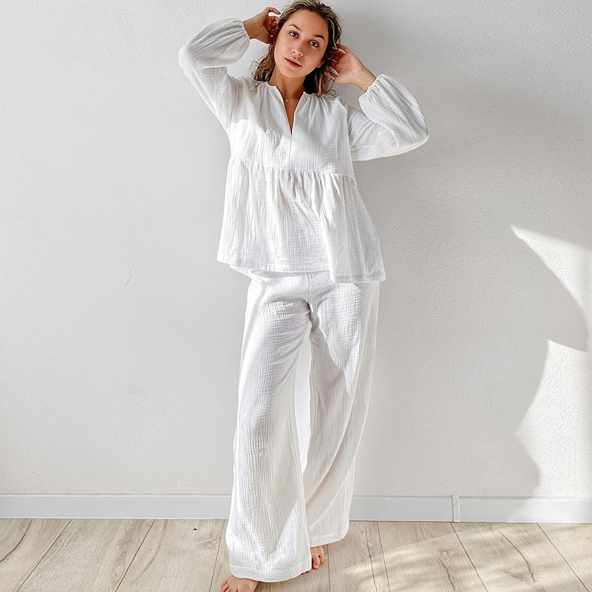 Pure Cotton Comfortable Casual Pajamas Autumn Womens Long-Sleeve Pants Loungewear