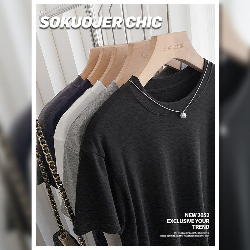 Modal T-shirt med korte ærmer til kvinder - Høj elastisk slim-fit rundhalset top