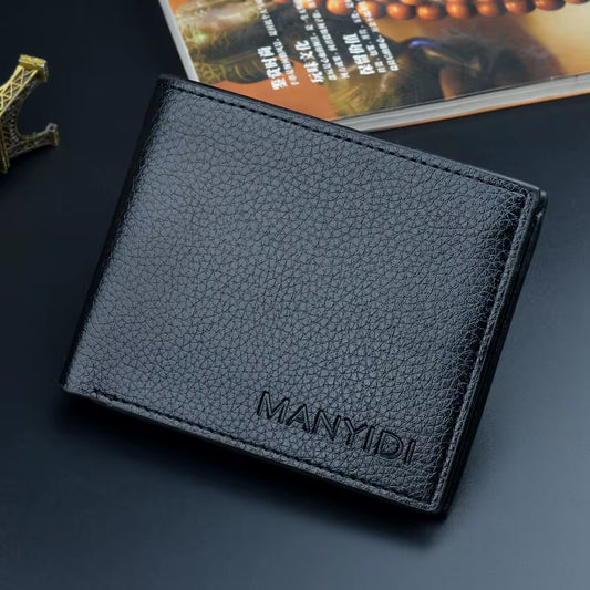New Wallet Short Men'S Thin Wallet Horizontal Business Casual Lychee Pattern Retro Soft Leather Wallet