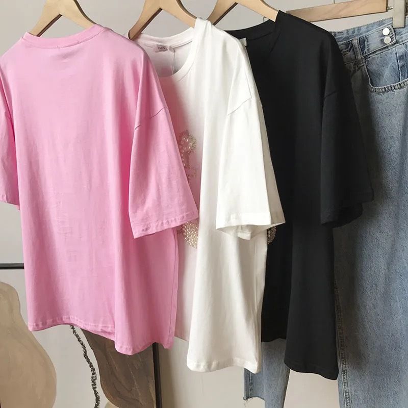 Heavy Industry Hot Drill Bead Short-sleeved Bear T-shirt Women