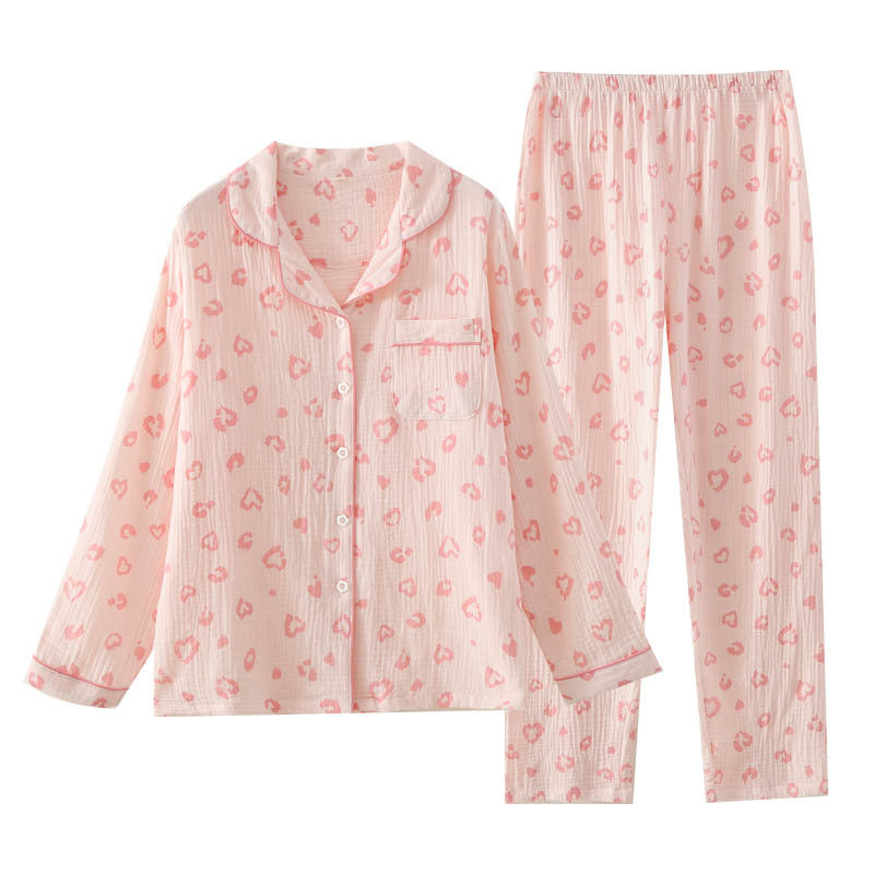 Women's Lapel Long Sleeve Cardigan Washed Crepe Loose Soft Set