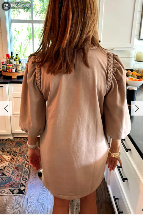 Woven Trim Puff Sleeve Dress