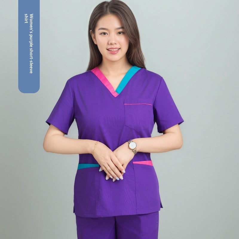 Womens Short-sleeve Scrubs With A Yin-yang Collar For Isolation Use
