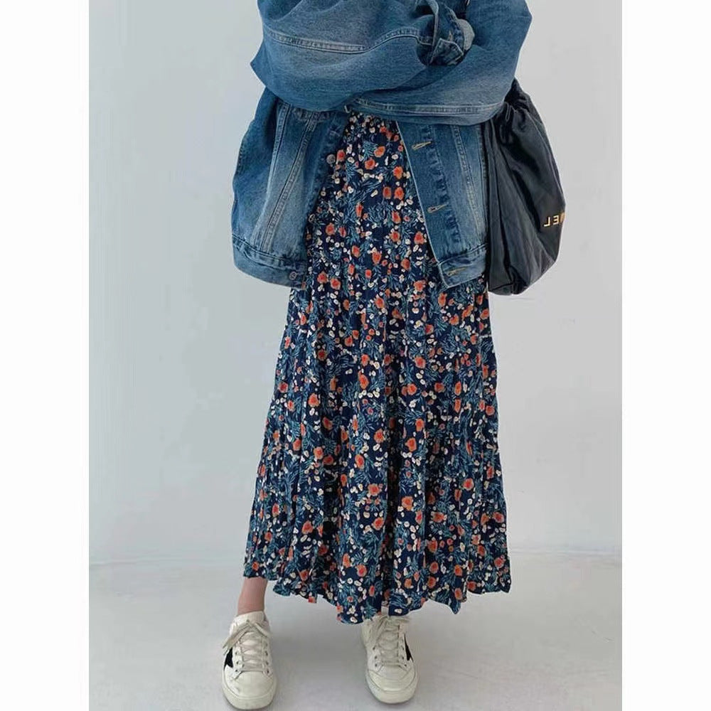 Women's Floral Skirt Autumn And Winter Lazy Style High Waist Elastic