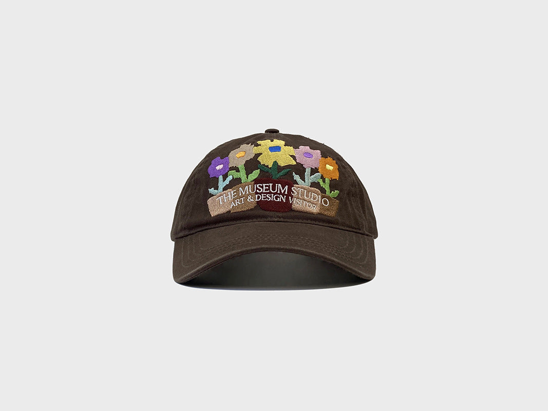Embroidered Five Pots Flower Baseball Cap Female Soft Peaked Cap