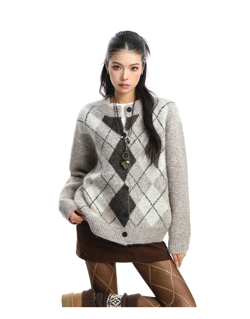 Rhombus Cardigan Knitted Sweater Coat