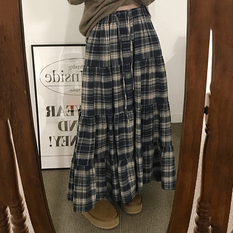British Retro Plaid Patchwork A-Line Skirt