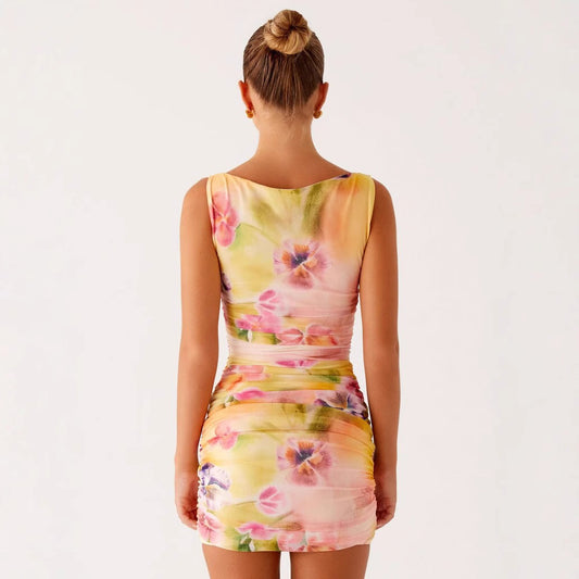 Yellow Printed And Dyed Floral Tank Dress