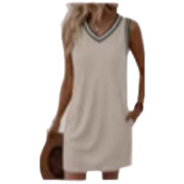 Women's Contrast-color V-neck Sleeveless Dress