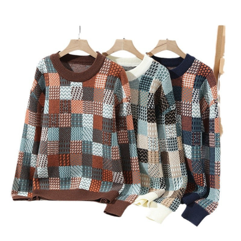 Mænds Enkle Afslappede Ternede Tykke Varme Sweater