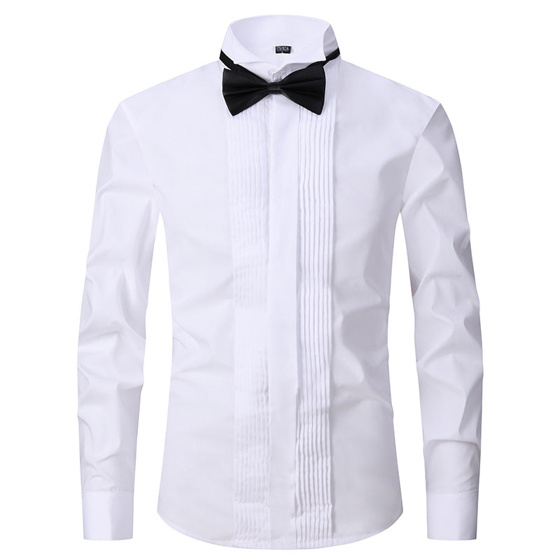 Solid Color Slim-fit Cotton Men's Long-sleeved Shirt