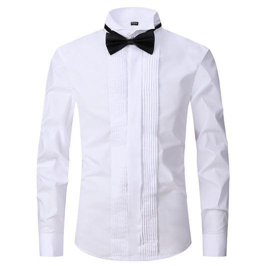 Solid Color Slim-fit Cotton Men's Long-sleeved Shirt