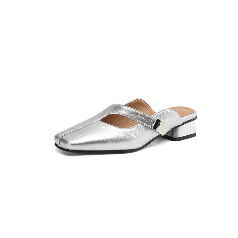 Leisure Low Heel British Style Square Head Outdoor Slippers