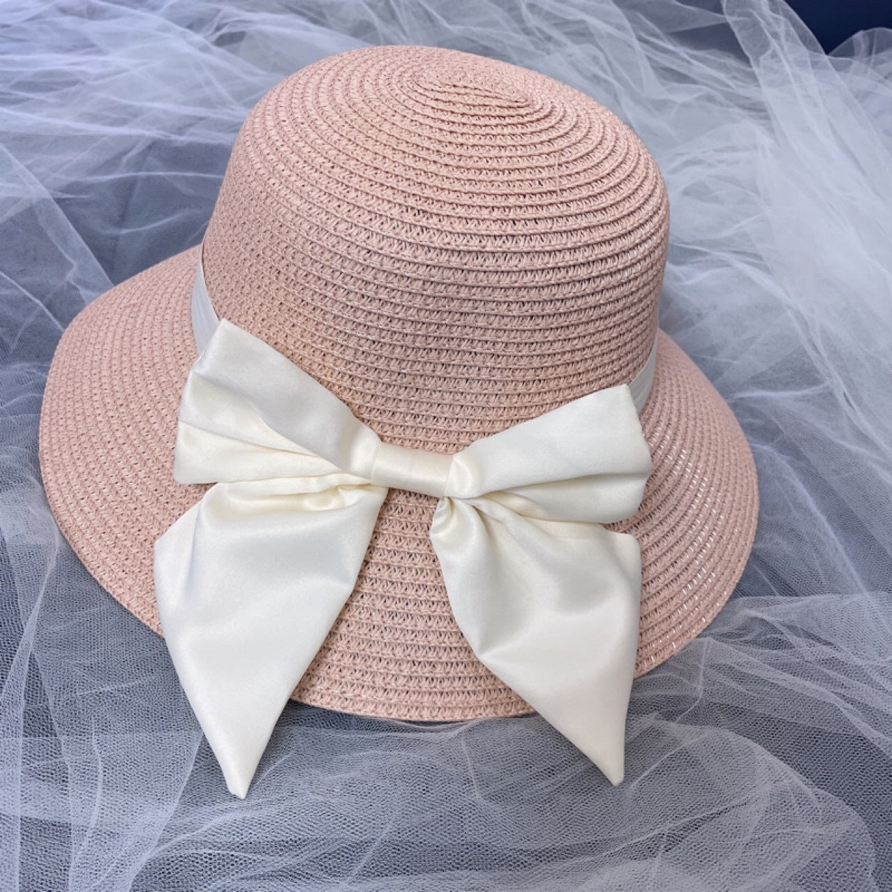 Beach Sun  Simple Bow Monochrome Straw Hat