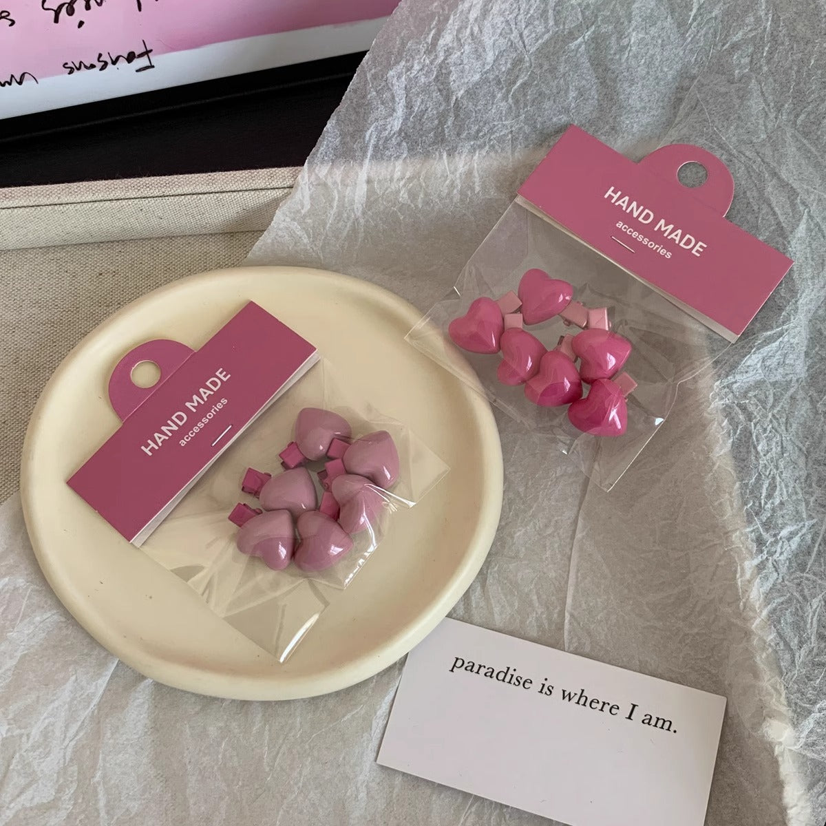 Peach Colors Delicate Heart Barrettes 6 Girls