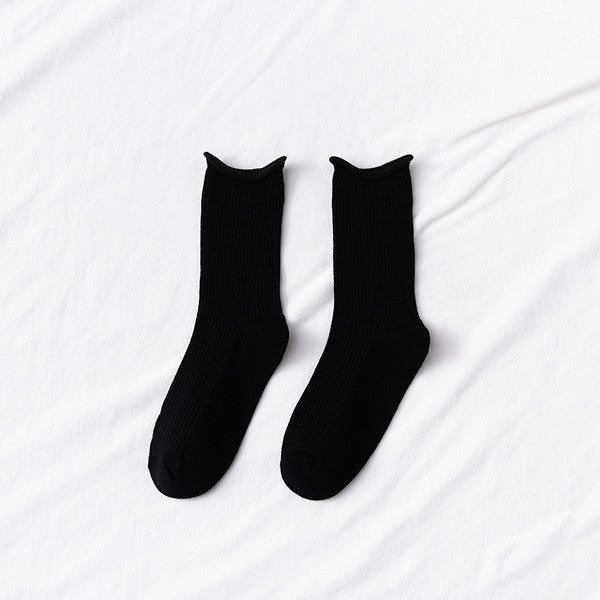 Women's Mid-tube Socks Thin Candy Color Rolled Edge Cotton