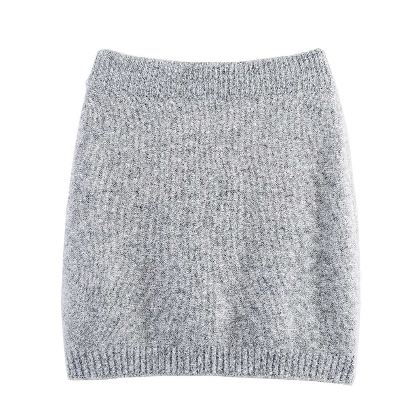 Round Neck Half Long-sleeve Zipper Top Short Skirt Knitting Suit