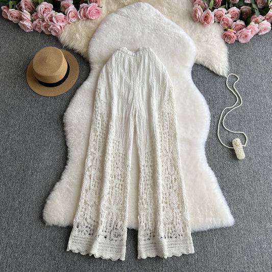 Trendy Retro Hollow-out Sheer High-waist Loose Wide-leg Pants