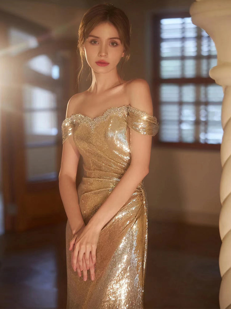 Off-shoulder Banquet Temperament Host Dress
