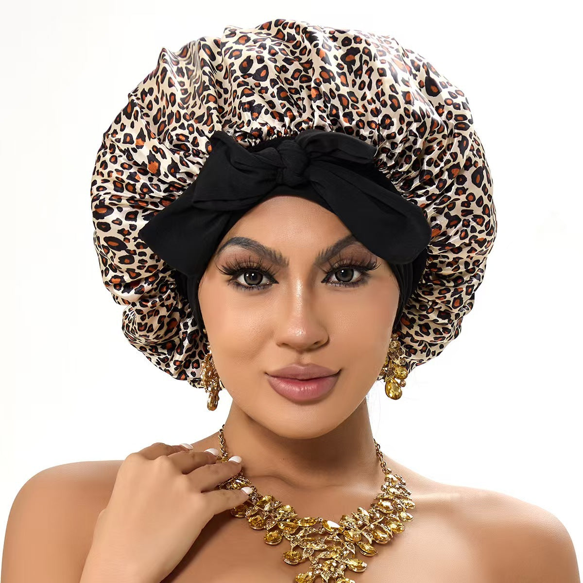 Stretch Ribbon Bowknot Silk Round Cap Solid Color
