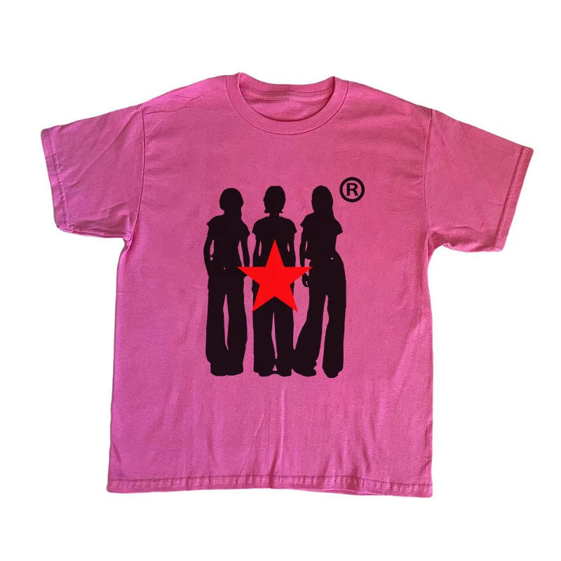 Retro Loose Y2g Cotton T-shirt Printed Casual Short-sleeved T-shirt