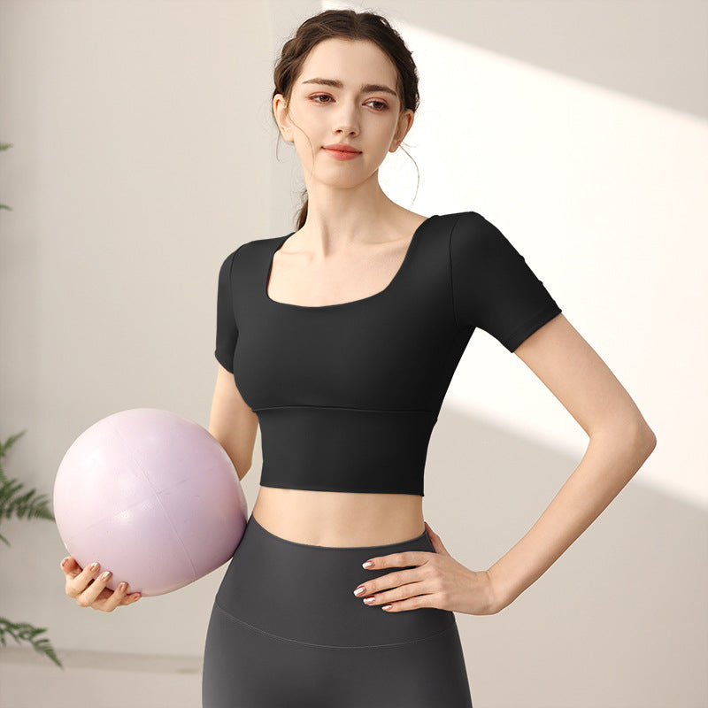Yoga Cuff Chest Pad Slim Fit Slimming Sports Short Sleeve